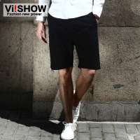 viishow  男士欧美风百搭纯色中裤热裤KD083(黑色/29)