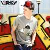 viishow 印花圆领时尚休闲欧美风棉质男士T恤TD005(灰色/XXL)