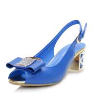 四季风2013夏季新品羊皮粗跟蝴蝶结凉鞋 水钻中跟鱼嘴凉鞋3C375 兰 36