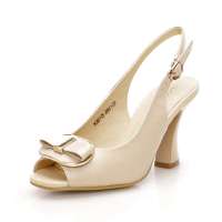 四季风2013夏季新品真皮粗跟OL凉鞋 蝴蝶结金属高跟鱼嘴凉鞋3C387 杏色 34