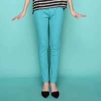 伊甸基因韩版女装时尚休闲女式长裤弹力修身裤小脚裤铅笔裤糖果色EB130052湖蓝M