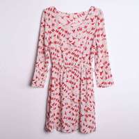 伊甸基因韩版长袖雪纺连衣裙小鸟图案打底裙EC130009白底红碎花均码