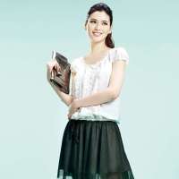 婉甸2013夏装女装新款正品宽松圆点短袖套头雪纺衫衬衫女1123110(白色/M)