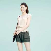 婉甸2013夏装女装新款正品宽松淑女短袖桑蚕丝衬衫衬衣女1123077(米色/L)