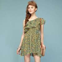 婉甸2013夏装女装新款正品韩版套头豹纹雪纺吊带连衣裙女1122169(黄色/M)