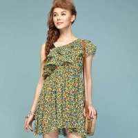 婉甸2013夏装女装新款正品韩版套头豹纹雪纺吊带连衣裙女1122169(黄色/L)