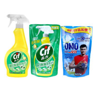 晶杰厨房清新柠檬强效清洁剂500g+400g+奥妙洗衣液502g