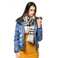 雪中飞 女装女毛线圈印花相拼短款 X1201040(#12803(毛线蓝) 165/88A(M))