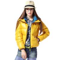 雪中飞 女装女脱缷帽印花相拼短款 X1201024(水仙黄/蔚蓝色 175/96A(XL))