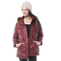 雪中飞 女装女毛帽加厚中老年短款 X1201056(#121109(名流红) 185/112B(XXXL))