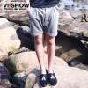 viishow 男士卷边热裤水洗五分中裤子 KD074(灰色/33)