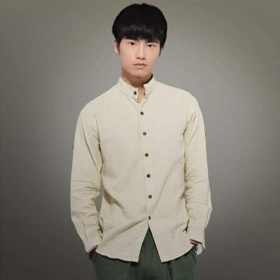 混合二次方 新品男士亚麻衬衫时尚休闲多色可折叠七分袖衬衣L31C05M1 (卡其色/M)