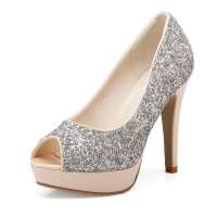 Josiny卓诗尼性感鱼嘴亮片防水台高跟鞋131227740粉色37