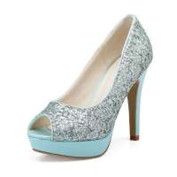 Josiny卓诗尼性感鱼嘴亮片防水台高跟鞋131227740绿色37