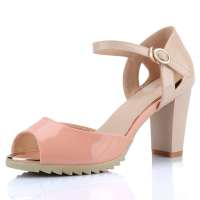 Josiny卓诗尼韩版糖果色鱼嘴粗高跟女鞋132235950粉红39