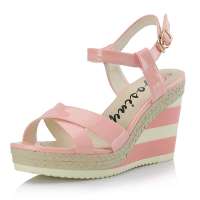 Josiny卓诗尼甜美一字扣凉鞋超高跟坡跟女凉鞋防水台132137240粉红38