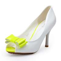 Josiny卓诗尼甜美蝴蝶结漆皮高跟浅口细跟鱼嘴单鞋131225620黄色37