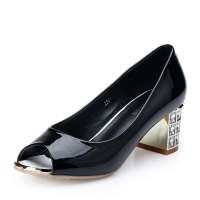 Josiny卓诗尼时尚水钻靓丽漆皮浅口鱼嘴粗跟单鞋女131226080黑色39