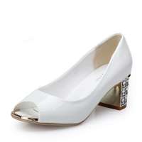 Josiny卓诗尼时尚水钻靓丽漆皮浅口鱼嘴粗跟单鞋女131226080白色37