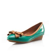 Josiny卓诗尼淑女款漆皮蝴蝶结平底鞋舒适坡跟女单鞋123252010蓝色38