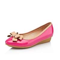 Josiny卓诗尼淑女款漆皮蝴蝶结平底鞋舒适坡跟女单鞋123252010粉红37
