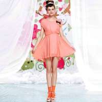 茵佳妮 女装韩版修身雪纺纯色蝴蝶结5132-1800205(粉橙/M)