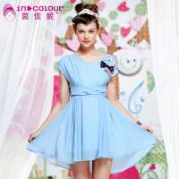 茵佳妮 女装韩版修身雪纺纯色蝴蝶结5132-1800205(浅蓝/S)