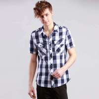 九牧王旗下 男装格利派蒙夏季新款时尚格子衬衫CCC02E0410 (蓝色/170)