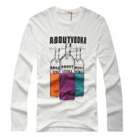 MileWile马罗威利 男装休闲时尚纯棉修身圆领印花T恤长袖打底衫TM-13SU6087(白色/XXL)