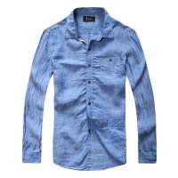 MileWile马罗威利 男装时尚休闲尖领天然棉麻亚麻长袖衬衣CM-13SU8040(蓝色/XL)