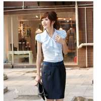 伊薇瑞 高腰修身显瘦拼缝半身裙(宝蓝色/XL)