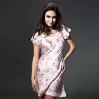 美帜MeiZhi真丝精致双层压边v领裙浪漫花朵(M码)MZ-S132134M