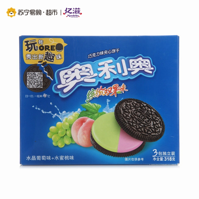 奥利奥 缤纷双果味夹心饼干(水晶葡萄味+水蜜桃味)318g/盒(家庭装)
