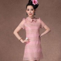 格莱美时尚欧根纱刺绣翻领连衣裙130111