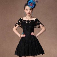 格莱美欧美时尚性感一字领水溶花连衣裙130109