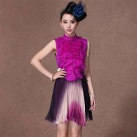 格莱美高端气质堆堆领丝质连衣裙130379