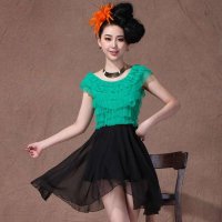 格莱美高端气质不规则拼接真丝连衣裙130371