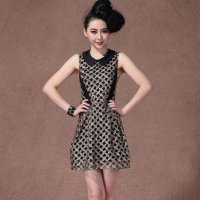 格莱美时尚翻领刺绣丝质连衣裙130366