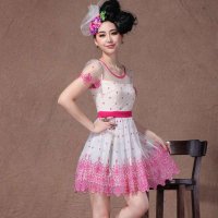 格莱美欧美时尚圆领波点印花连衣裙130326