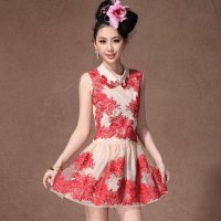 格莱美时尚高贵假领刺绣连衣裙130389