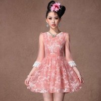 格莱美时尚甜美刺绣中袖连衣裙130385