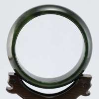 玖品缘 新疆和田玉黑碧玉籽料手镯 58.8# 鉴定证书 油润玉镯