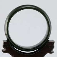 玖品缘新疆和田玉黑碧玉籽料手镯 54.4#妈妈生日礼物 有证书