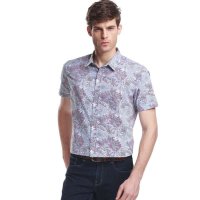 九牧王男装JOEONE新款时尚休闲花纹短袖衬衫EC22323100