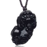 TFF蒂凡热卖特级黑曜石吊坠 招财母貔貅(附带珠宝鉴定证书,赠韩式编绳)