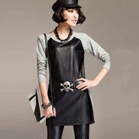 七格格 连衣裙 长袖修身拼接打底裙女 3MB1009N