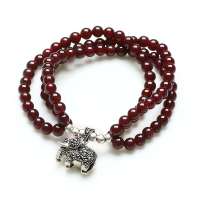 阿梵尼 天然石榴石手链搭S925泰银大象款 吉祥如意附证书