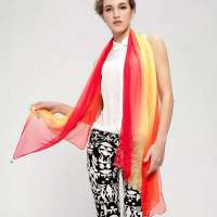 THANTRUE 真享 丝之梦幻 女士100%桑蚕丝真丝围巾 渐变色柔和晕染 金属吊坠 礼盒装A001 宝蓝渐变色