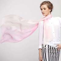 THANTRUE 真享 丝之梦幻 女士100%桑蚕丝真丝围巾 渐变色柔和晕染 金属吊坠 礼盒装A002 宝蓝渐变色