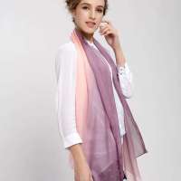 THANTRUE 真享 丝之梦幻 女士100%桑蚕丝真丝围巾 渐变色柔和晕染 金属吊坠 礼盒装A003 宝蓝渐变色